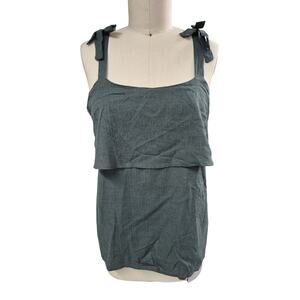 NWT Wonder Sleeveless Tank Green Tie Bow Strap Rayon/Linen Blend Sz M